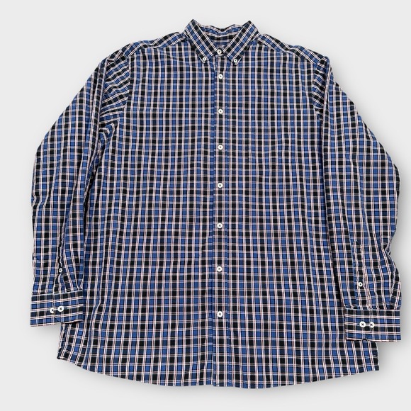 ROWM‎ Shirt Men's XLT Black Blue Red Plaid Long Sleeve Button Down Pocket Cotton - Picture 3 of 8